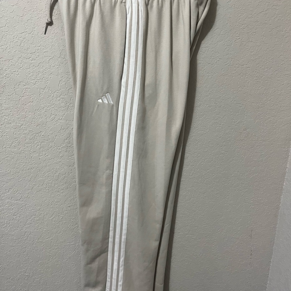 Adidas Women's Cream Track Pants with White Stripes
